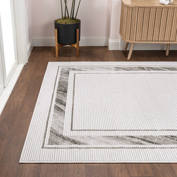 Athens Classic Border Marble Pattern High-low Area Rug
